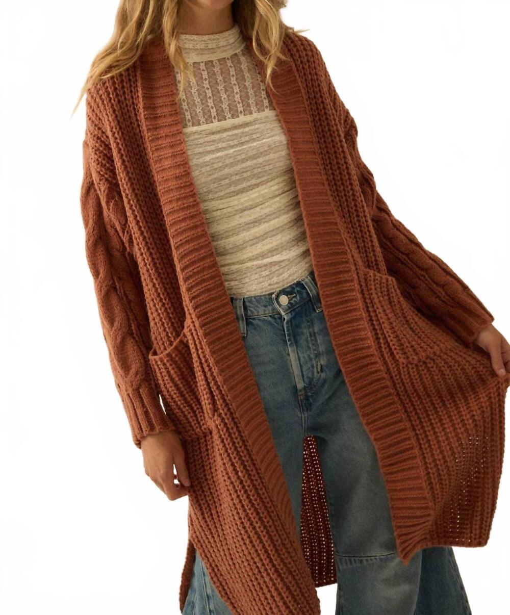 NEW PROMESA solid rib knit open front cable knit cardigan in clay